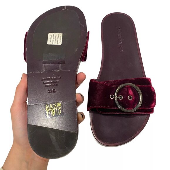 $375 Jenni Kayne Womens Bordeaux Slides Velvet Burgundy Size 9.5 EU 39.5 Flats - Picture 5 of 6